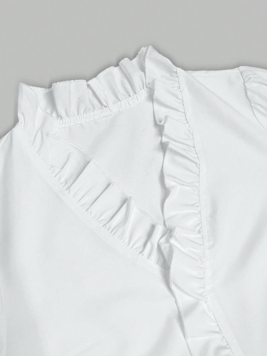 Ruffle Trim Lantern Sleeve Blouse Long Sleeve Top