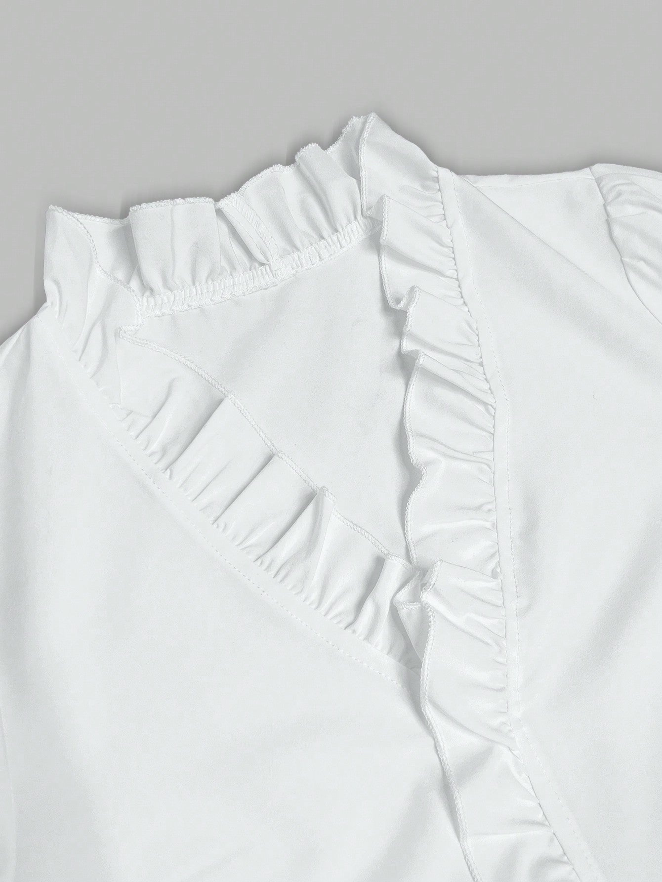 Ruffle Trim Lantern Sleeve Blouse Long Sleeve Top