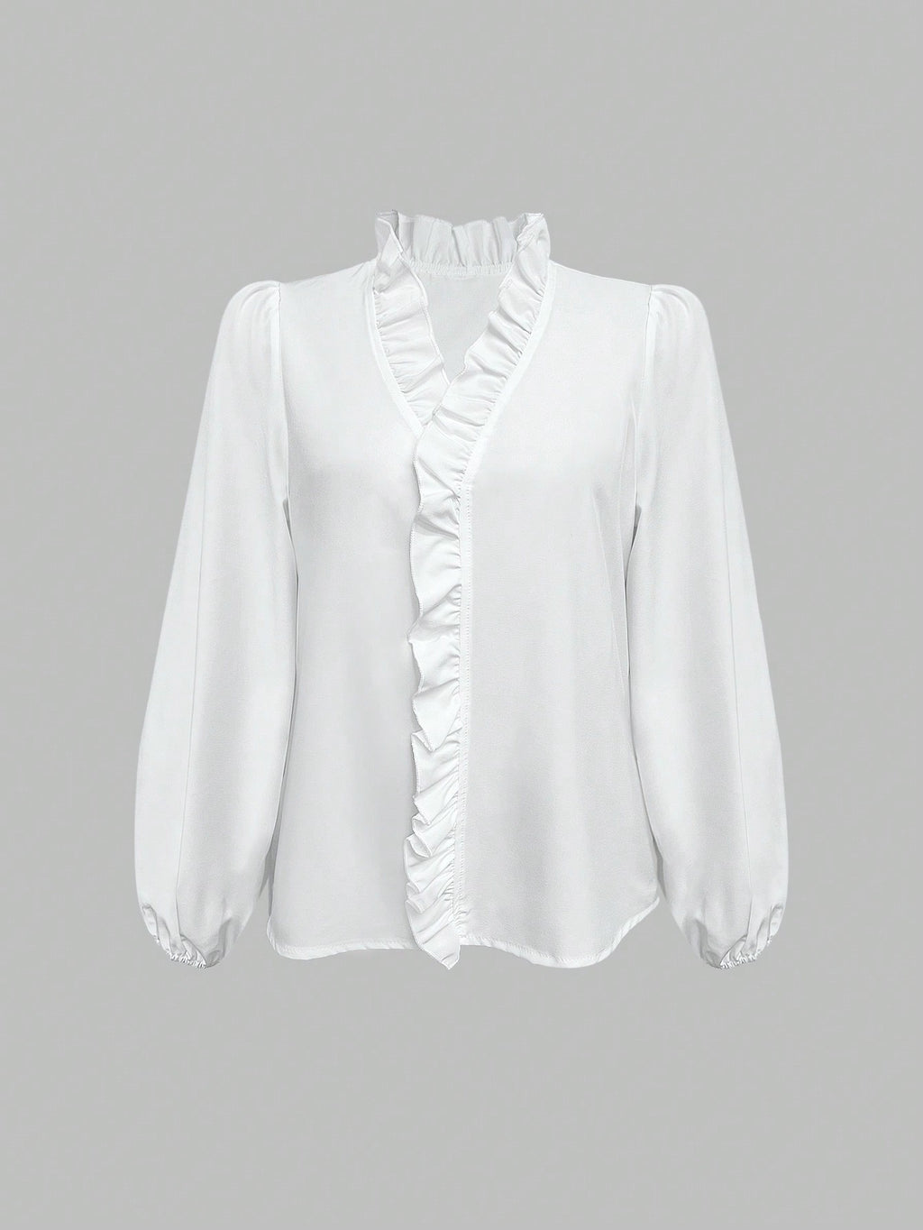 Ruffle Trim Lantern Sleeve Blouse Long Sleeve Top