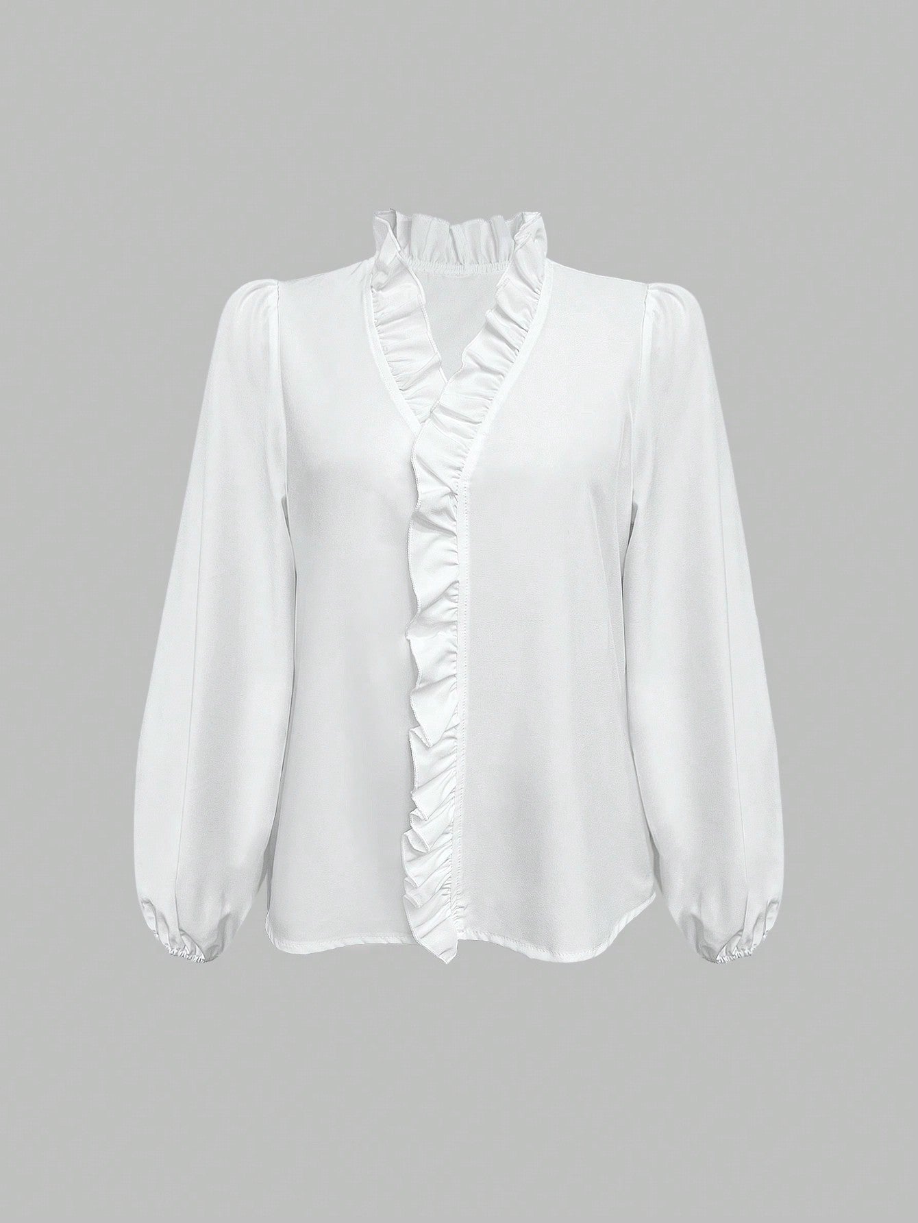 Ruffle Trim Lantern Sleeve Blouse Long Sleeve Top