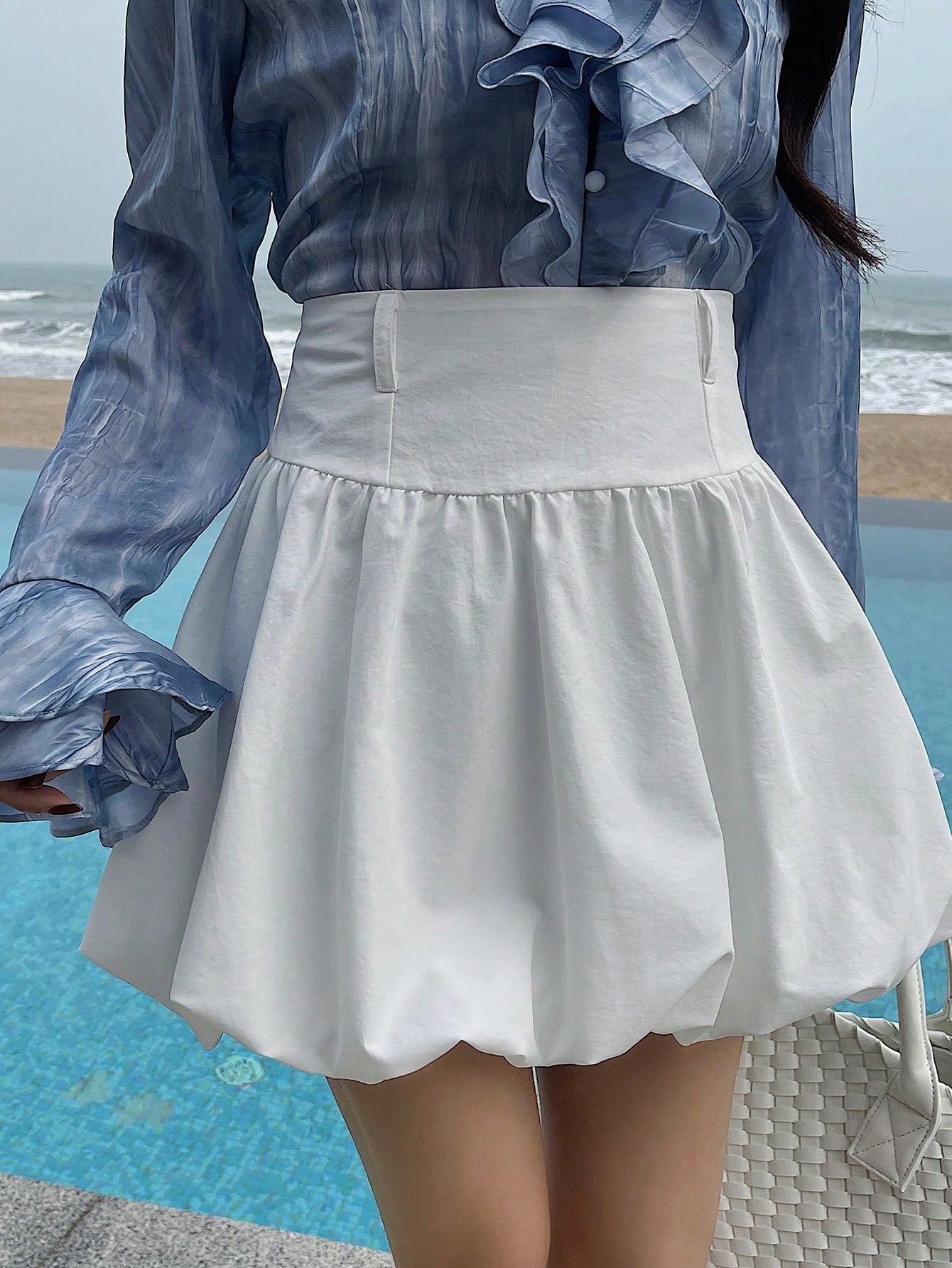 Women's Bubble Hem Mini Skirt, Minimalist Casual Skirt