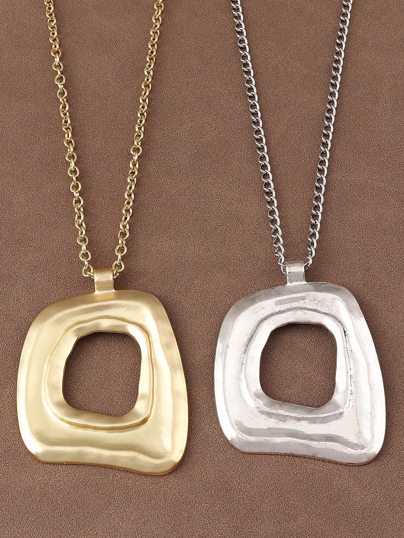 1 Piece Silver/Matte Gold Large Boho Open Charm Pendant Chain Statement Necklace