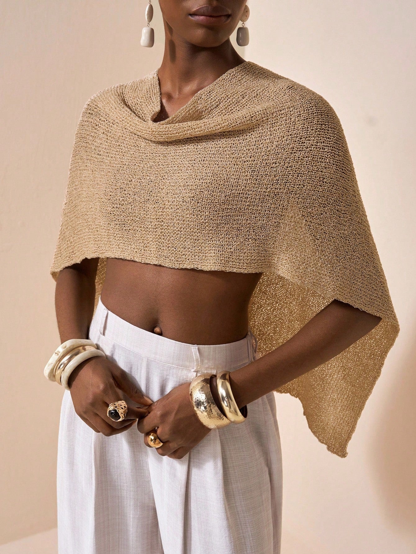 Poncho, Versatile Knitted Cape with Thin Straps, Asymmetrical Shoulder Design