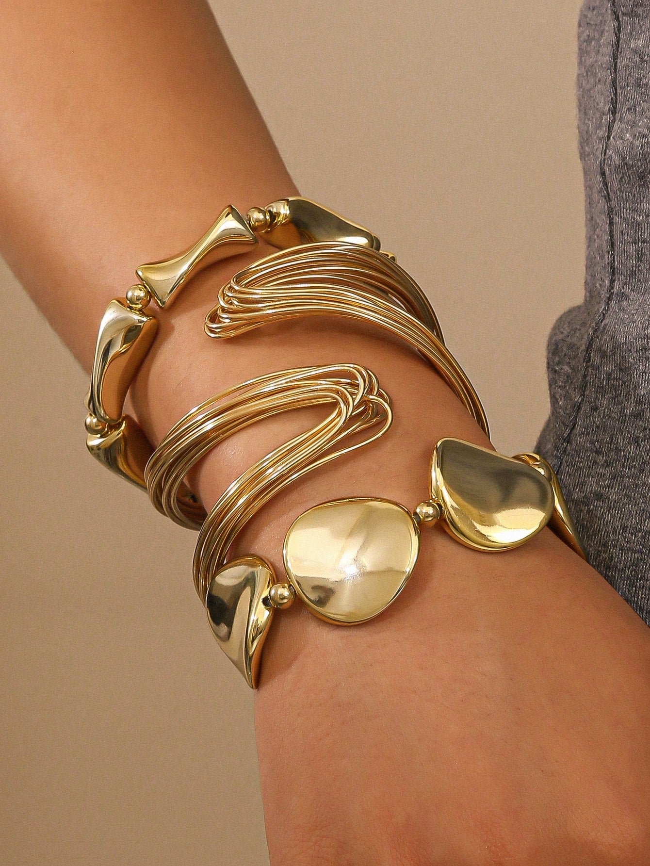 3pcs Fashionable Asymmetrical Shaped Bracelet & Bangle Set