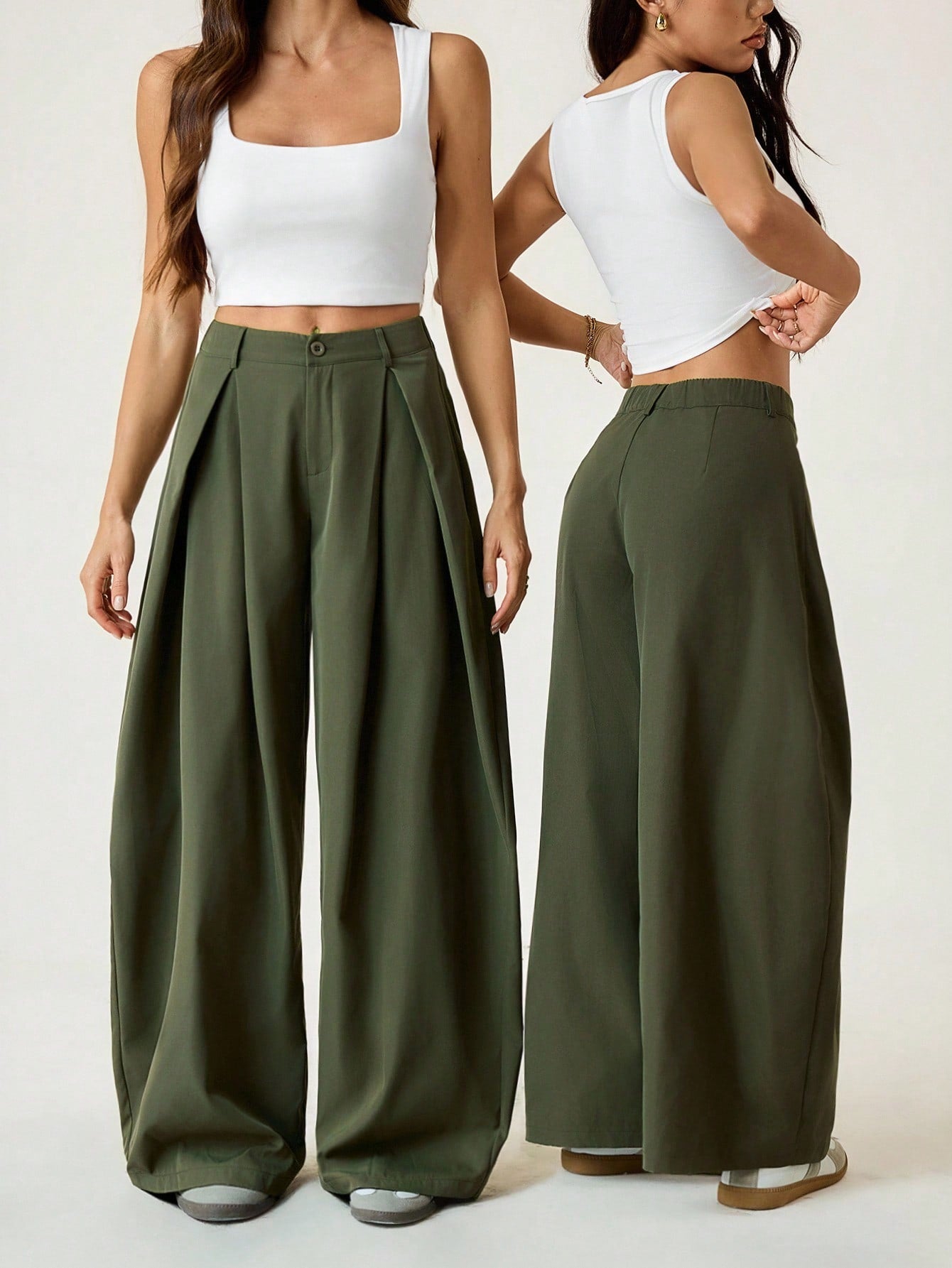 Women's Summer Vintage Casual Streetwear Going Out Oversized Army Green Curved Hem Pants Pants