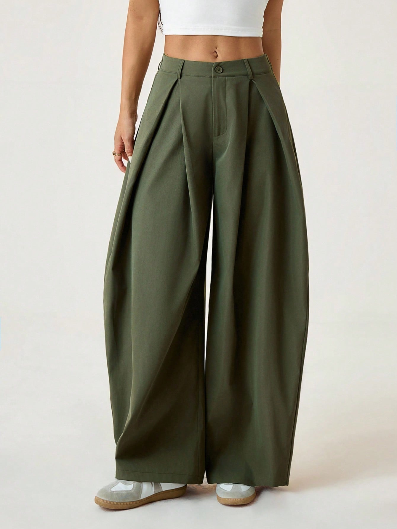 Women's Summer Vintage Casual Streetwear Going Out Oversized Army Green Curved Hem Pants Pants