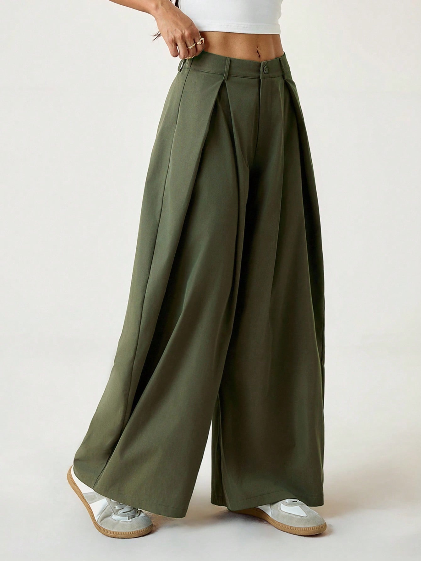 Women's Summer Vintage Casual Streetwear Going Out Oversized Army Green Curved Hem Pants Pants