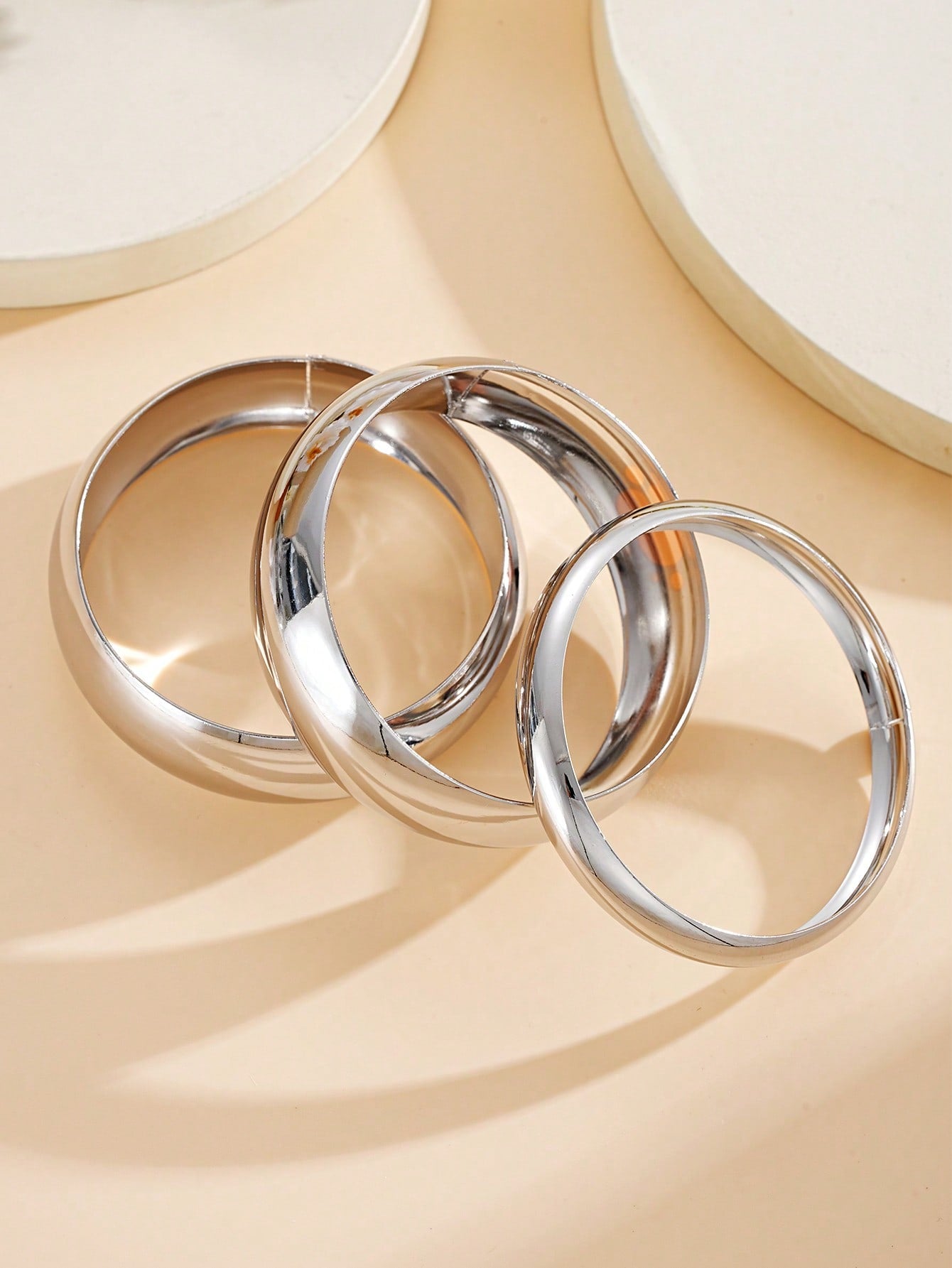 3pcs Oversized Minimalist Plain Chunky Bangle Bracelet Set, Fashion Simple Elegant Vintage Design
