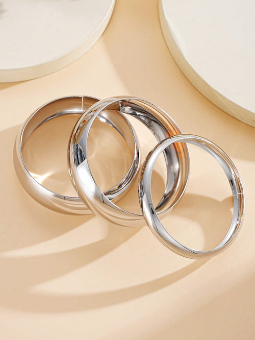 3pcs Oversized Minimalist Plain Chunky Bangle Bracelet Set, Fashion Simple Elegant Vintage Design