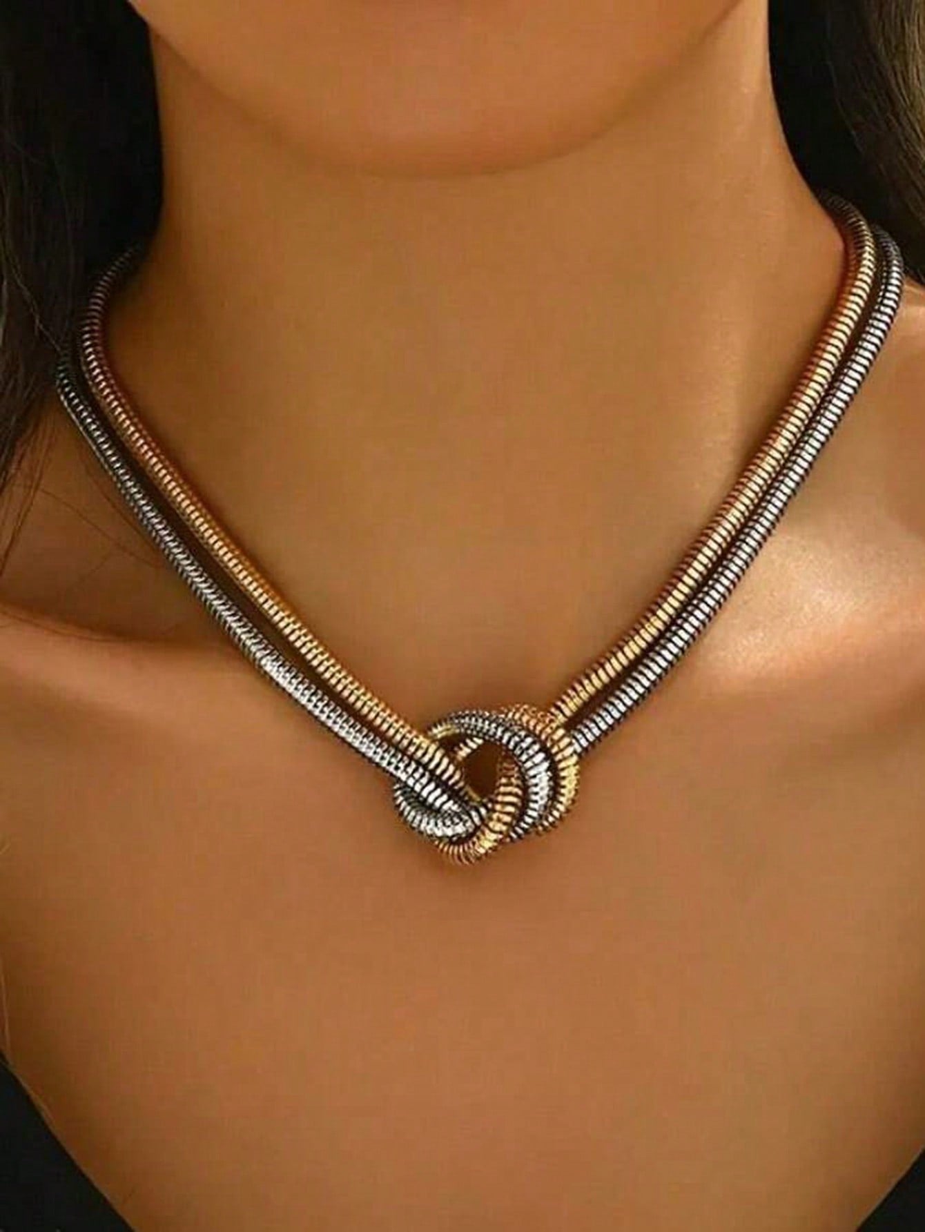 Minimalist Multi-Layer Spiral Snake Chain Necklace, Geometric Design,