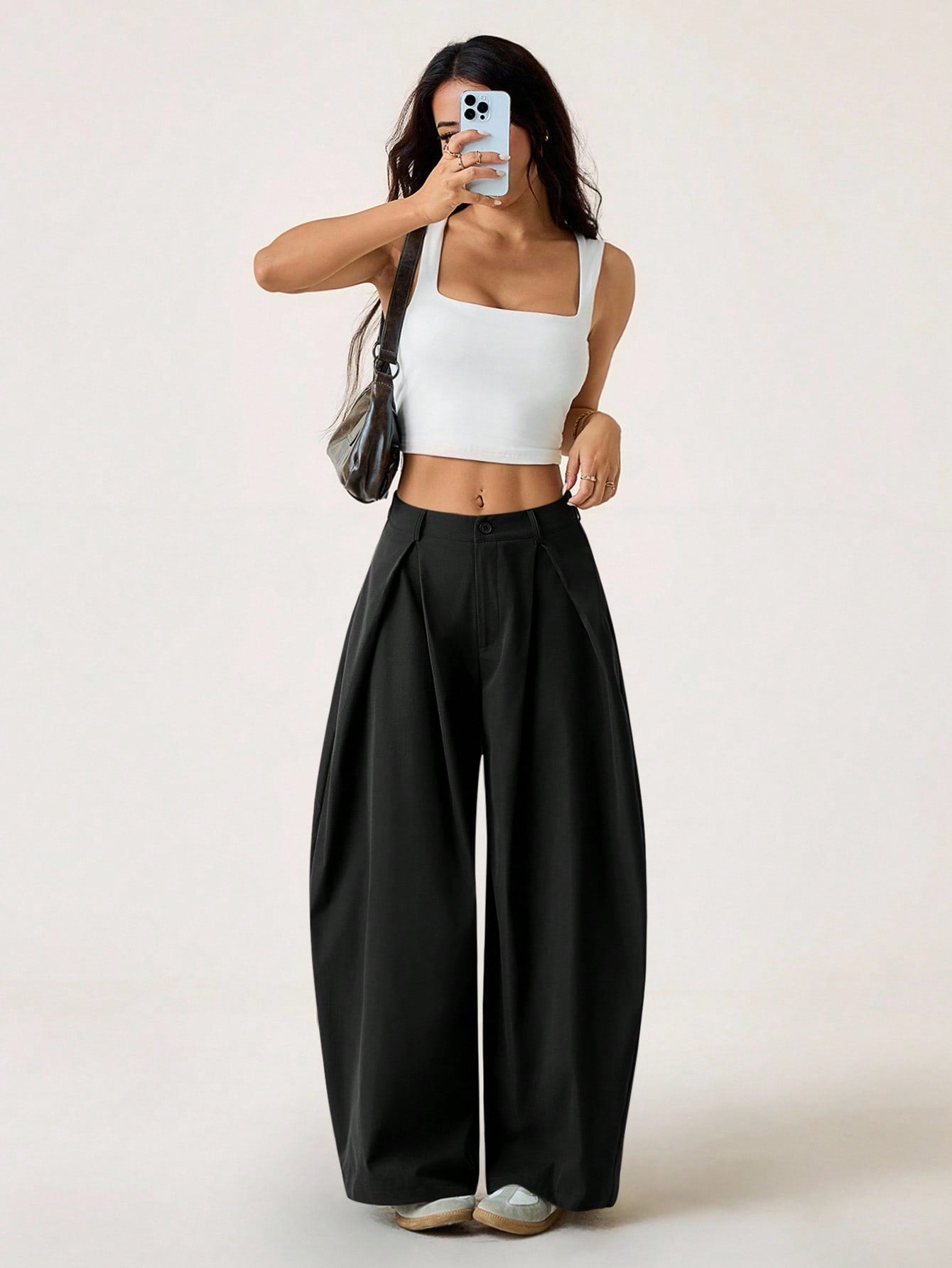 Women's Summer Vintage Casual Streetwear Going Out Oversized Army Black Curved Hem Pants Pants