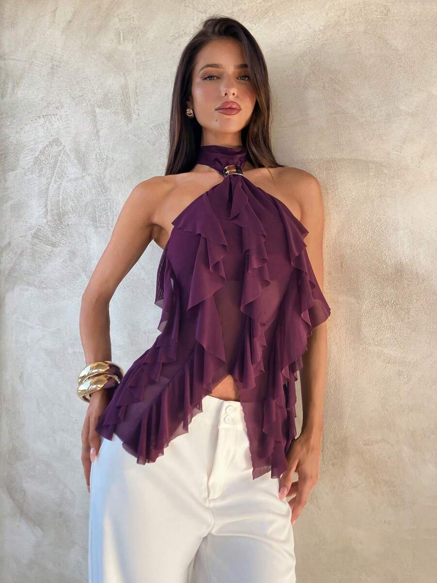 Backless Halter Twist Tie Tank Top